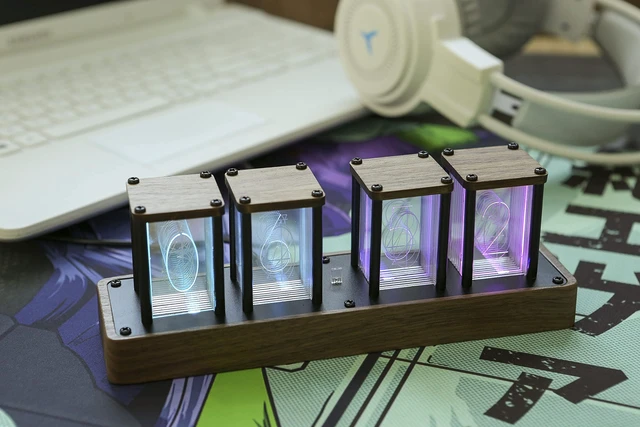 Alt view image 5 of 6 - Nixie Tube Clock Walnut Digital Clock, Support Wi-Fi Time SYNC, Alarm & Timer, 12/24H Display, A Retro Gift for Friends