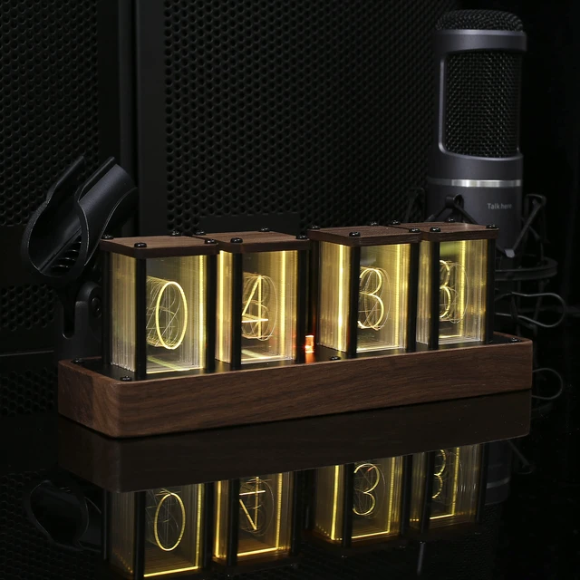 Alt view image 4 of 6 - Nixie Tube Clock Walnut Digital Clock, Support Wi-Fi Time SYNC, Alarm & Timer, 12/24H Display, A Retro Gift for Friends