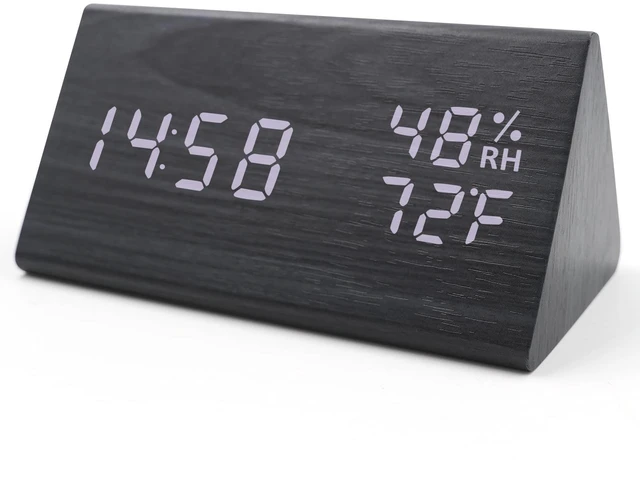 Main image of Wooden Digital Alarm Clocks for Bedrooms - Electric Desk Clock with Large Numbers, USB Port, Loud Alarm for Heavy Sleepers, Adjustable Volume, Dimmer, Snooze, DST, Wood Décor, Adapter Powered