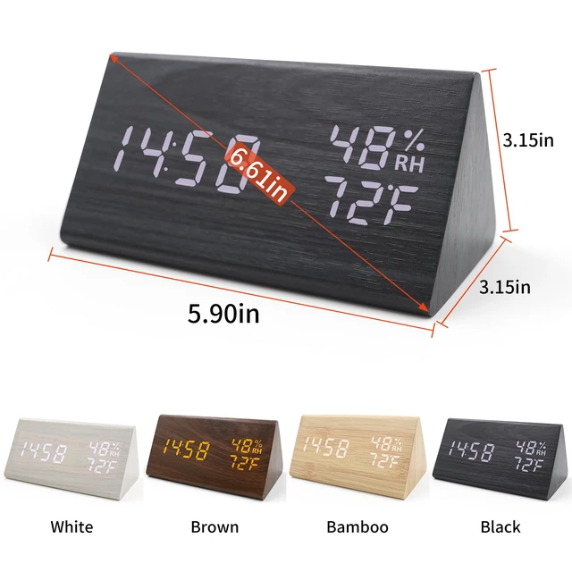 Alt view image 3 of 6 - Wooden Digital Alarm Clocks for Bedrooms - Electric Desk Clock with Large Numbers, USB Port, Loud Alarm for Heavy Sleepers, Adjustable Volume, Dimmer, Snooze, DST, Wood Décor, Adapter Powered
