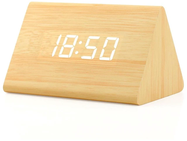Main image of Wooden Wood Clock, New Version LED Alarm Digital Desk Clock Adjustable Brightness, Alarm Time, Displays Time Date Temperature - Bamboo