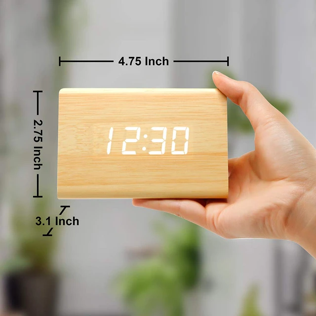Alt view image 6 of 6 - Wooden Wood Clock, New Version LED Alarm Digital Desk Clock Adjustable Brightness, Alarm Time, Displays Time Date Temperature - Bamboo