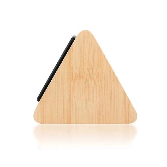 Alt view image 6 of 7 - Digital Alarm Clock Wooden Alarm Clock Wood Modern Triangle Alarm Digital Desk Clock, Displays Time Date Temperature Calendar Wood Made Electric Clocks for Bedroom, Bedside - Bamboo