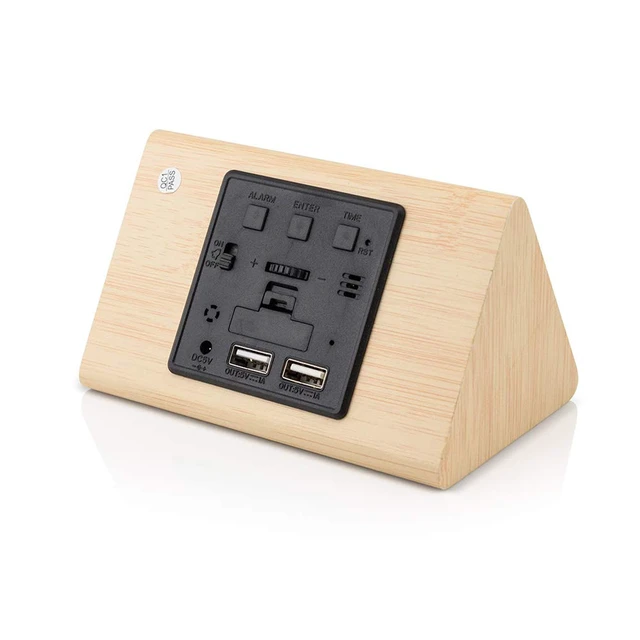 Alt view image 7 of 7 - Digital Alarm Clock Wooden Alarm Clock Wood Modern Triangle Alarm Digital Desk Clock, Displays Time Date Temperature Calendar Wood Made Electric Clocks for Bedroom, Bedside - Bamboo