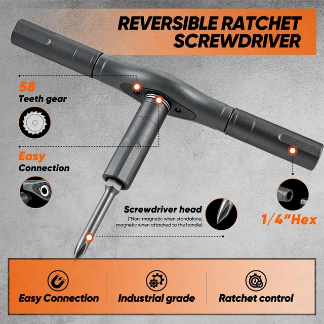 Alt view image 3 of 7 - 42-in-1 Magnetic Ratchet Screwdriver Set With T-Handle Grey | Multi Bit Screwdriver Set,Magnetic T-Handle,with Storage Case Repair Tool Kit For Bicycles,Furniture,DIY And Gifting