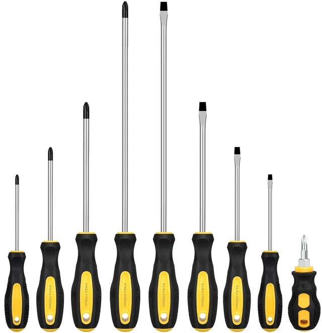 Main image of 9pcs Magnetic Screwdrivers Set, Including 12in Phillips and Slotted | with Non-Slip Cushioned Handle Grip