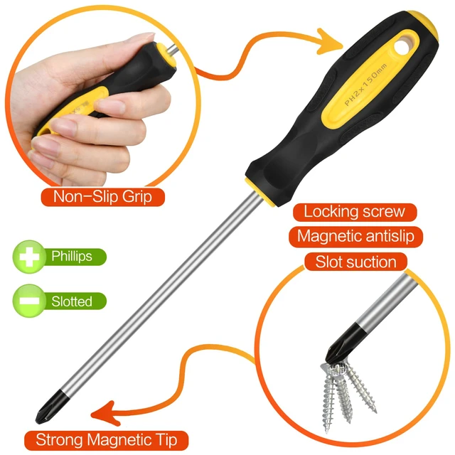Alt view image 5 of 7 - 9pcs Magnetic Screwdrivers Set, Including 12in Phillips and Slotted | with Non-Slip Cushioned Handle Grip