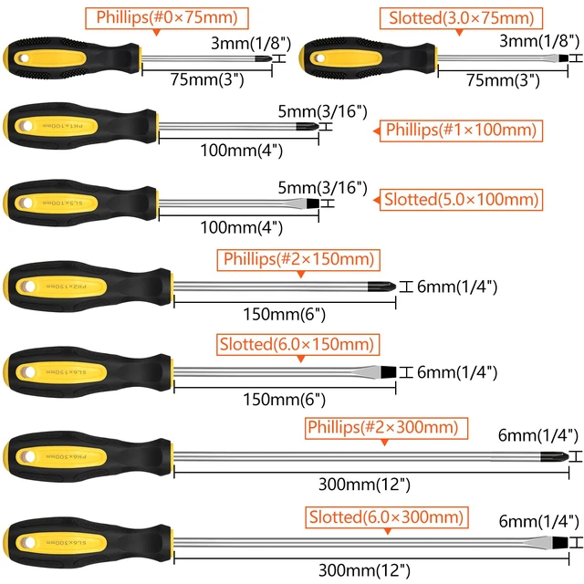 Alt view image 6 of 7 - 9pcs Magnetic Screwdrivers Set, Including 12in Phillips and Slotted | with Non-Slip Cushioned Handle Grip
