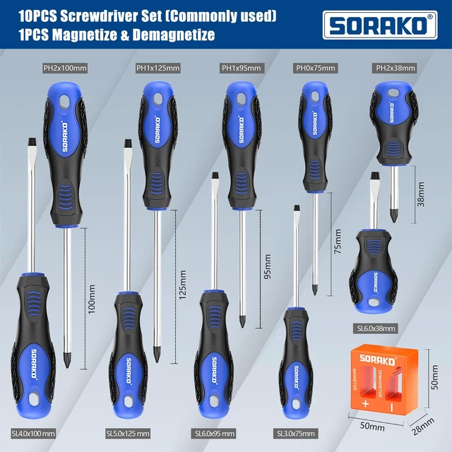 Alt view image 6 of 7 - 12 Piece Magnetic Screwdriver Set 5 Phillips and 5 Flat 1 Magnetising Tool 1 Storage Bag Professional Cushion Grip Hand Tools Set for Fastening and Loosening Seized