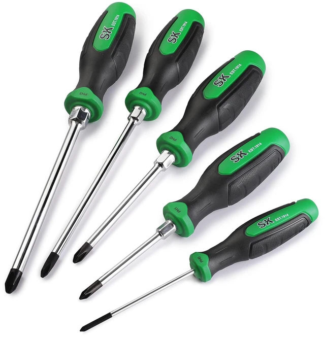 Main image of 5-Piece Phillips Screwdriver Set, Magnetic Screwdriver Set, S2 Steel | Heat-Treated Chrome Plating Shaft, Black Oxide Tip, SureGrip Handle