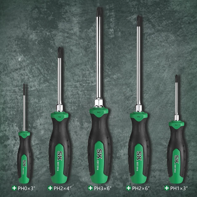 Alt view image 4 of 7 - 5-Piece Phillips Screwdriver Set, Magnetic Screwdriver Set, S2 Steel | Heat-Treated Chrome Plating Shaft, Black Oxide Tip, SureGrip Handle