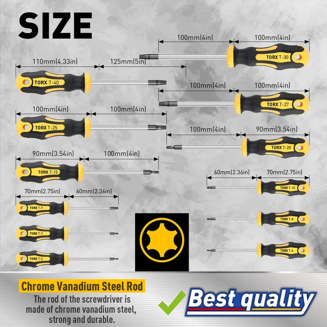 Alt view image 6 of 7 - 12-Piece Magnetic Torx Screwdrivers Set, Magnetic Torx Driver Star Screwdrivers Set T5 - T40 Best Choice