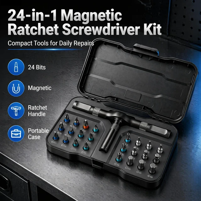 Alt view image 2 of 7 - 24 in 1 Magnetic Screwdriver Set, DIY Ratchet Screwdriver Set | Multifunctional Toolbox with Detachable Ratchet Handle, Portable Precision Repair Tool Kit for Furniture Computer Bicycle