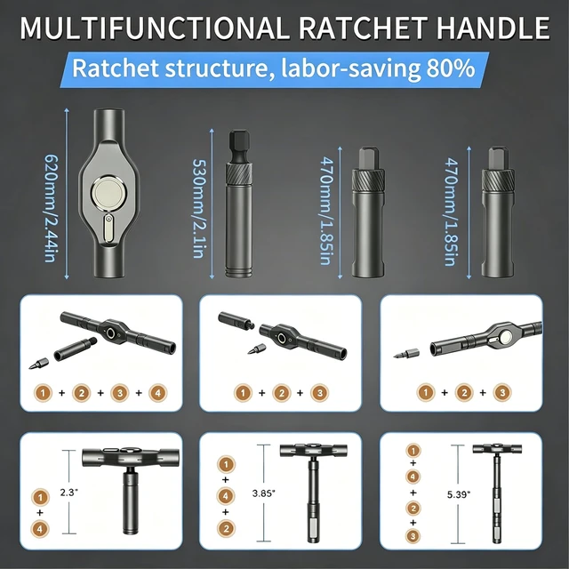 Alt view image 4 of 7 - 24 in 1 Magnetic Screwdriver Set, DIY Ratchet Screwdriver Set | Multifunctional Toolbox with Detachable Ratchet Handle, Portable Precision Repair Tool Kit for Furniture Computer Bicycle