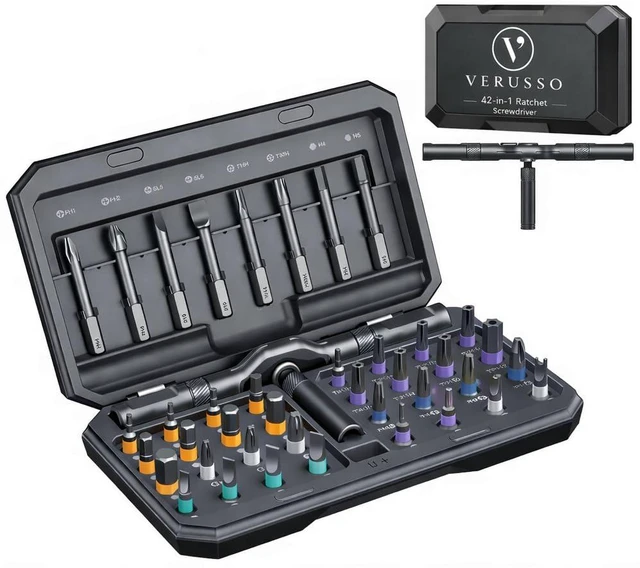 Main image of 42 in 1 Magnetic Screwdriver Set, Ratcheting Precision Bit Driver with T Handle, Portable Carrying Case for DIY, Electronics, Bicycle and Furniture Repair