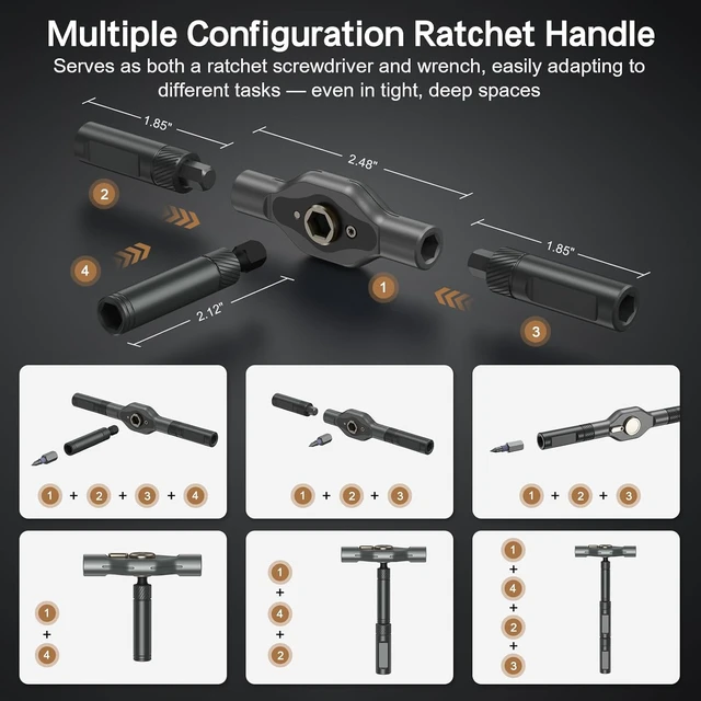 Alt view image 4 of 7 - 42 in 1 Magnetic Screwdriver Set, Ratcheting Precision Bit Driver with T Handle, Portable Carrying Case for DIY, Electronics, Bicycle and Furniture Repair