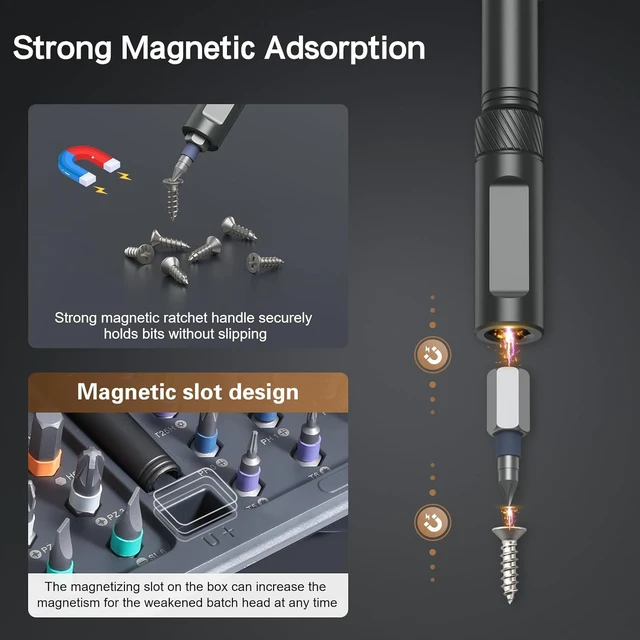 Alt view image 6 of 7 - 42 in 1 Magnetic Screwdriver Set, Ratcheting Precision Bit Driver with T Handle, Portable Carrying Case for DIY, Electronics, Bicycle and Furniture Repair