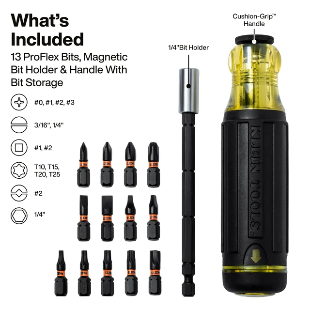 Alt view image 2 of 7 - 32303 Multi-Bit Screwdriver/Nut Driver, Impact Rated 14-in-1 Magnetic Screwdriver Set Phillips, Slotted, Square, Combo, Torx