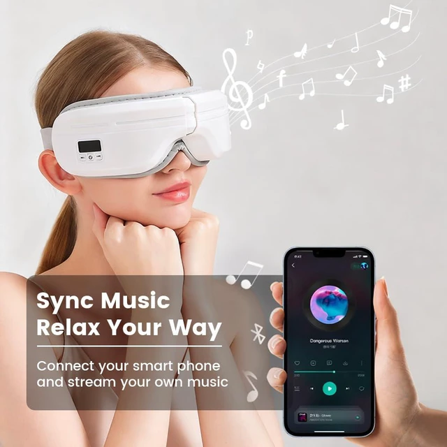 Alt view image 4 of 7 - Eye Massager with Heat, Foldable Massaging Eye Mask with Five Massage Modes, Rechargeable Bluetooth Music Sleep Mask for Dry Eyes Relax, Reduce Strain, White