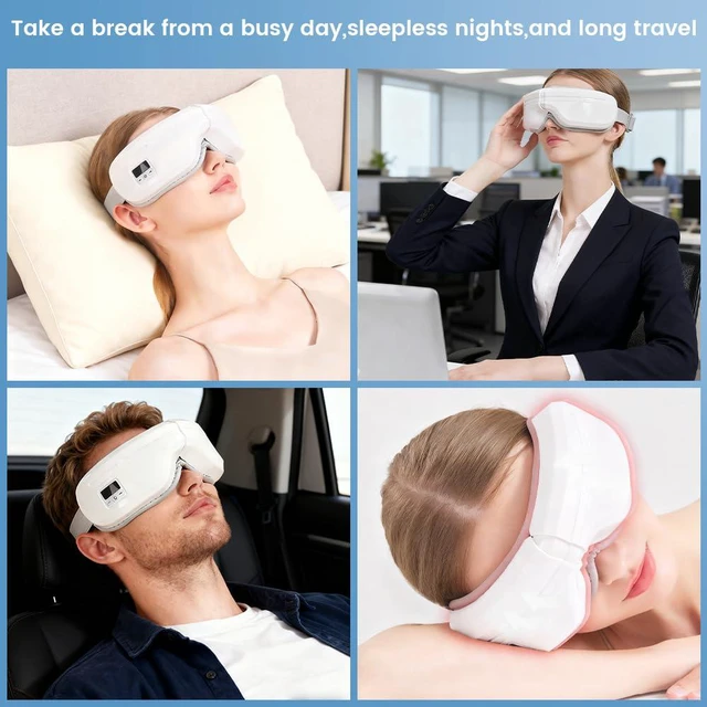 Alt view image 7 of 7 - Eye Massager with Heat, Foldable Massaging Eye Mask with Five Massage Modes, Rechargeable Bluetooth Music Sleep Mask for Dry Eyes Relax, Reduce Strain, White