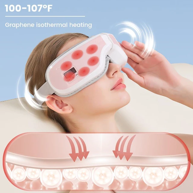 Alt view image 5 of 7 - Eye Massager with Heat, Foldable Massaging Eye Mask with Five Massage Modes, Rechargeable Bluetooth Music Sleep Mask for Dry Eyes Relax, Reduce Strain, White