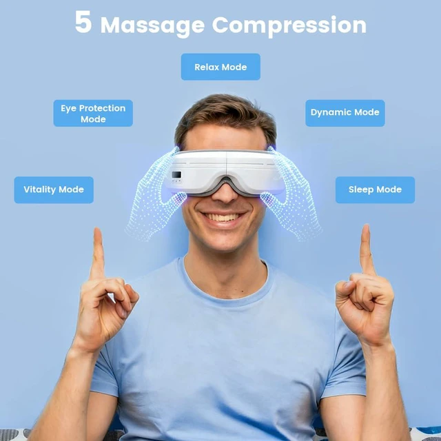 Alt view image 2 of 7 - Eye Massager with Heat, Foldable Massaging Eye Mask with Five Massage Modes, Rechargeable Bluetooth Music Sleep Mask for Dry Eyes Relax, Reduce Strain, White