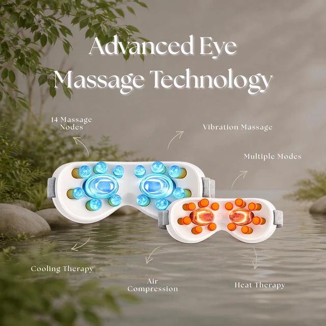 Alt view image 2 of 3 - Smart Eye Massager with Heat & Cooling, White | 14-Point Deep Massage, Compression & Bluetooth Music, Relieves Migraines, Eye Strain & Puffiness, Improves Sleep