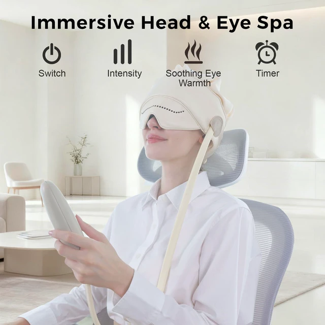 Alt view image 2 of 7 - FSA Eligible HSA Approved Head Massager for Headaches, Eye Massager with Heat, 2200 mAh Electric Rechargeable Head Tool for Stress Relief, Migraine Relief Massager for Forehead, 6 Zone Kneading