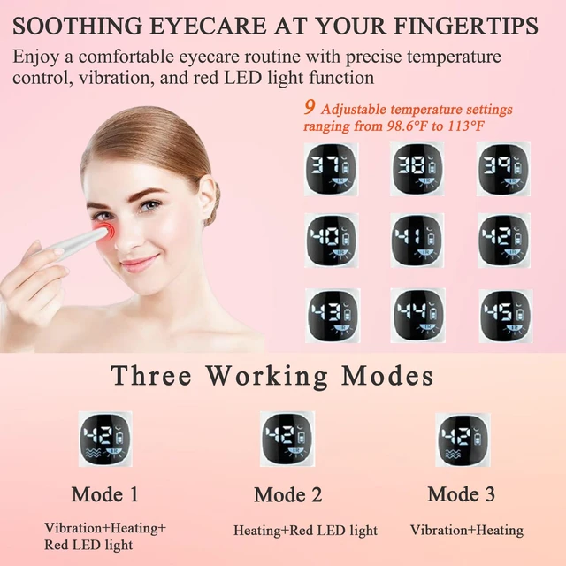 Alt view image 3 of 7 - Heated Eye Wand, 3-in-1 Vibrating Eye Lift Wand, White | 98°F-113°F Customizable Temperature Under Eye Massager Wand, LCD Display, For Tired Eyes and Puffiness