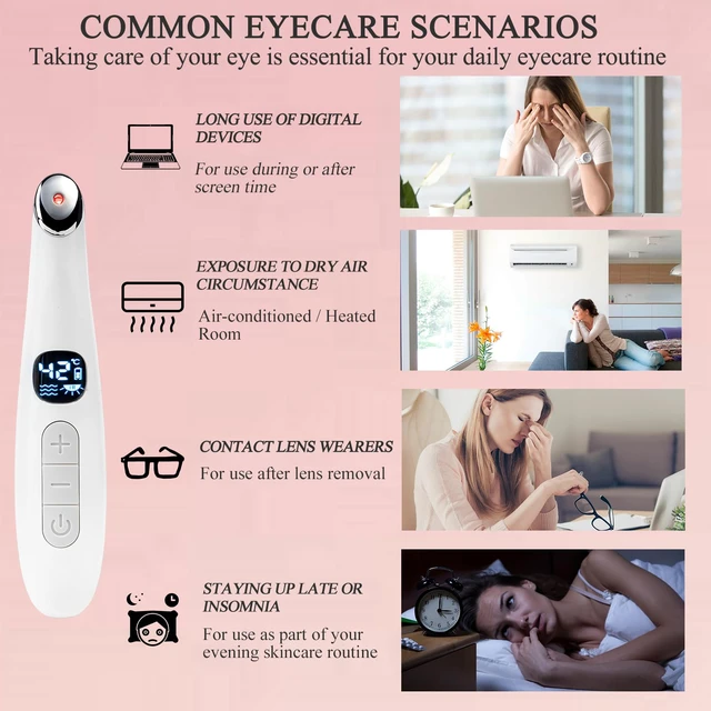 Alt view image 6 of 7 - Heated Eye Wand, 3-in-1 Vibrating Eye Lift Wand, White | 98°F-113°F Customizable Temperature Under Eye Massager Wand, LCD Display, For Tired Eyes and Puffiness