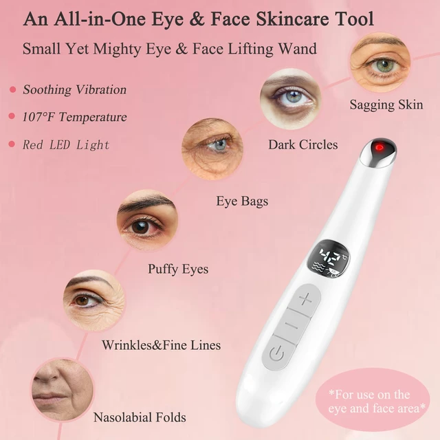 Alt view image 2 of 7 - Heated Eye Wand, 3-in-1 Vibrating Eye Lift Wand, White | 98°F-113°F Customizable Temperature Under Eye Massager Wand, LCD Display, For Tired Eyes and Puffiness