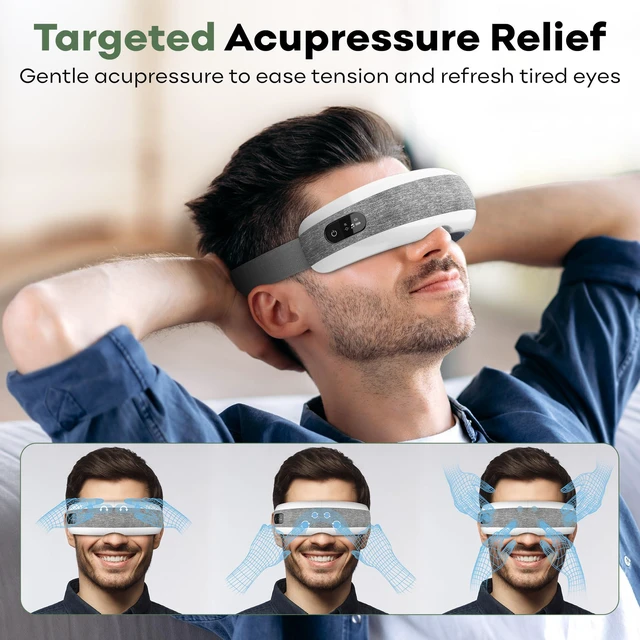 Alt view image 3 of 7 - Heated Eye Massager, Bluetooth, Migraine & Dry Eye Relief, Cordless | eye mask massager with heat, stream music wirelessly & for eye strain, headaches, dry eyes, sinus pressure & sleep