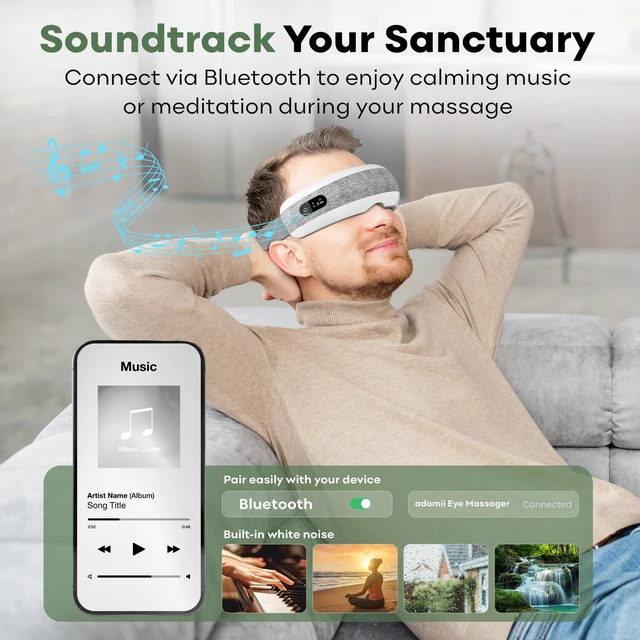 Alt view image 5 of 7 - Heated Eye Massager, Bluetooth, Migraine & Dry Eye Relief, Cordless | eye mask massager with heat, stream music wirelessly & for eye strain, headaches, dry eyes, sinus pressure & sleep