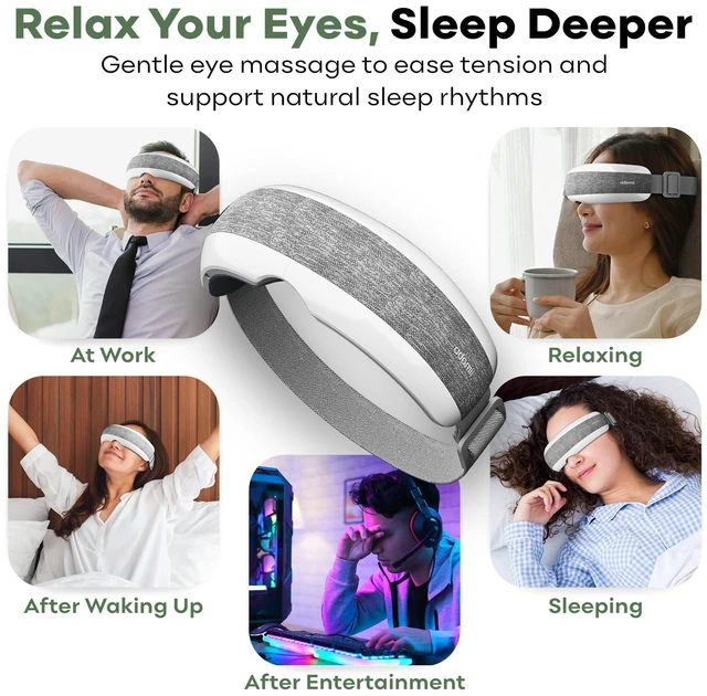 Alt view image 6 of 7 - Heated Eye Massager, Bluetooth, Migraine & Dry Eye Relief, Cordless | eye mask massager with heat, stream music wirelessly & for eye strain, headaches, dry eyes, sinus pressure & sleep
