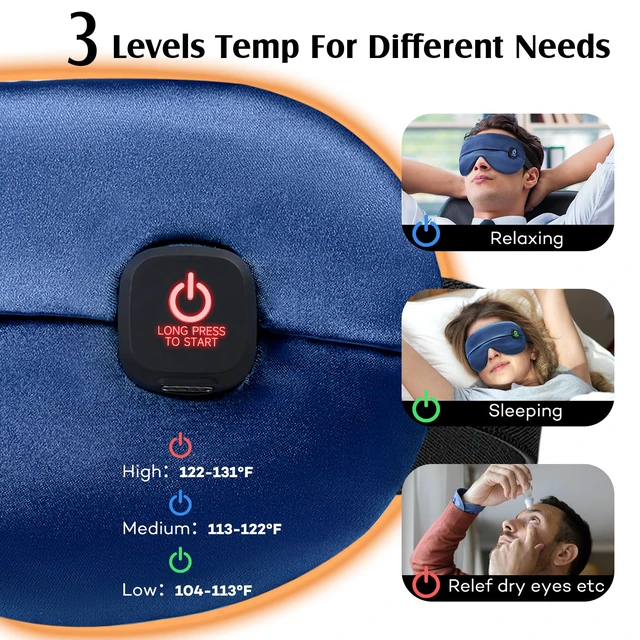 Alt view image 3 of 7 - Cordless Heated Eye Mask for Dry Eyes, Warm Eye Compress, Blue | 3 Heat Settings, Soothing Relief for Dry, Chalazion Blepharitis Stye Eye Treatment, MGD, Moist Heat, Washable Eye Cover