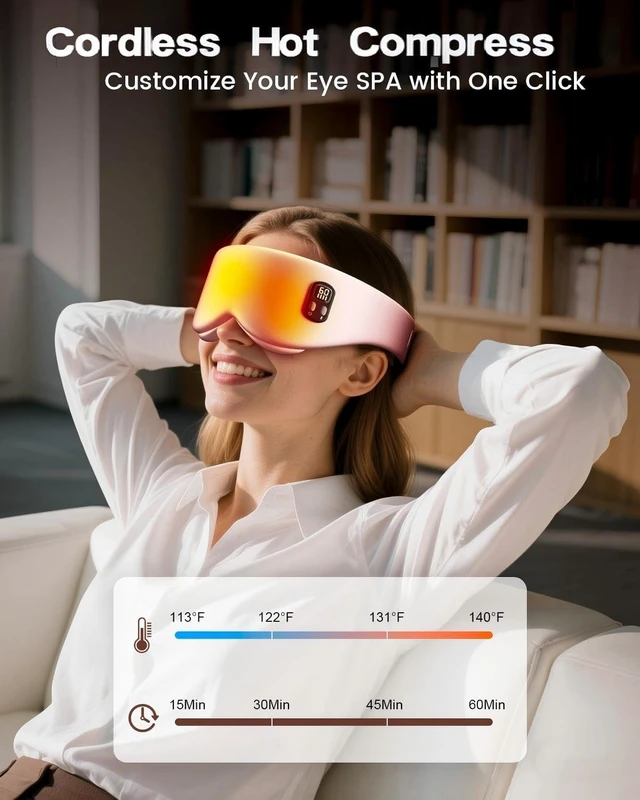 Alt view image 4 of 7 - Cordless Heated Eye Mask, 4 Temp Timed Shutdown for Dry Eyes & Sleep Relief | Washable & Removable for Cleaning, Travel Friendly Heating Pad, Pink