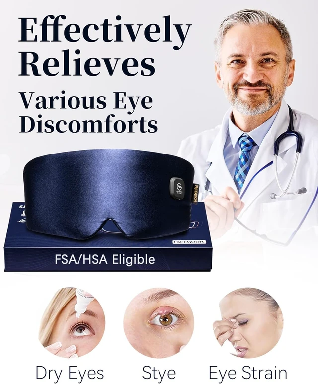 Alt view image 2 of 7 - Heated Eye Mask for Dry Eyes - Silk Cordless Warm Eye Compress Moist Heat | FSA Eligible, Eye Heating Pad for Stye Treatment, Tired Eyes, Sleep, Travel, Washable, Rechargeable, Blue