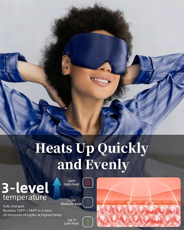 Alt view image 3 of 7 - Heated Eye Mask for Dry Eyes - Silk Cordless Warm Eye Compress Moist Heat | FSA Eligible, Eye Heating Pad for Stye Treatment, Tired Eyes, Sleep, Travel, Washable, Rechargeable, Blue