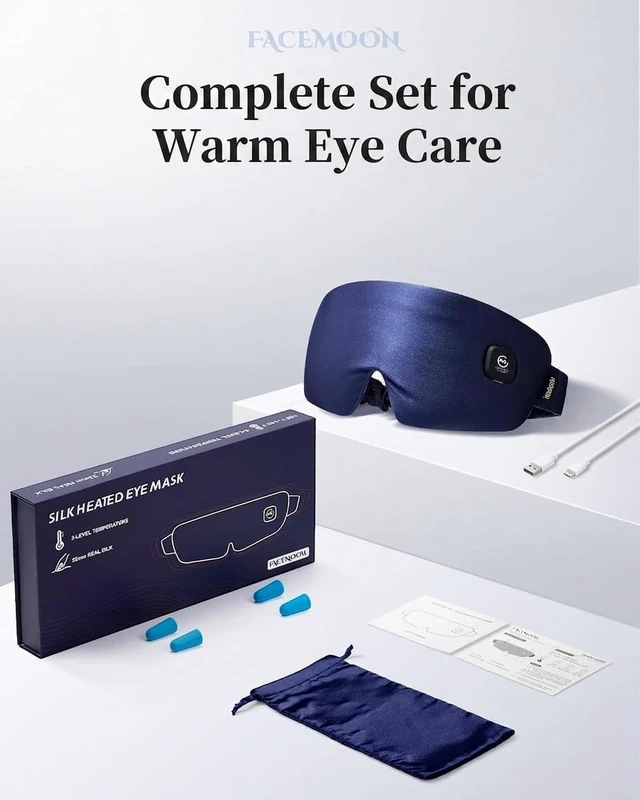 Alt view image 7 of 7 - Heated Eye Mask for Dry Eyes - Silk Cordless Warm Eye Compress Moist Heat | FSA Eligible, Eye Heating Pad for Stye Treatment, Tired Eyes, Sleep, Travel, Washable, Rechargeable, Blue