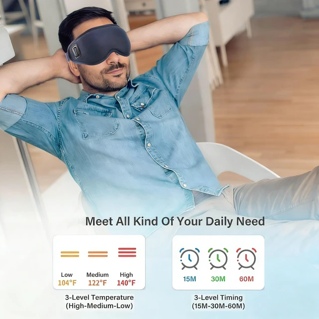 Alt view image 2 of 7 - Heated Eye Mask, USB Heating Eye Mask with 3 Heating Mode,3D Contoured Sleep Mask,Hot Eye Compress Mask for Men Women with Timer for Dry Eye,Tired Eyes,MGD, Dark Circles,Puffiness