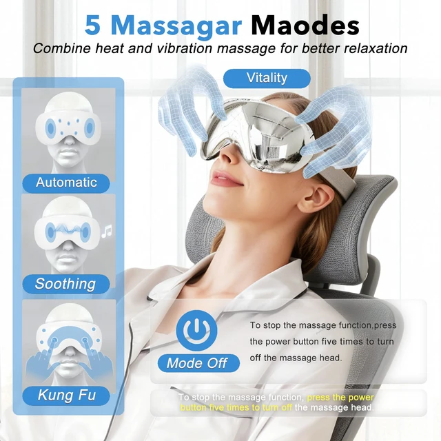 Alt view image 3 of 6 - Eye Massager with Heat and Cooling, Massaging Eye Mask, Cordless | Smart Eye Massager, Heated Eye Mask, for Eye Relaxation, Bluetooth Music, USB-C Rechargeable, Gifts for Women Men Mom Dad