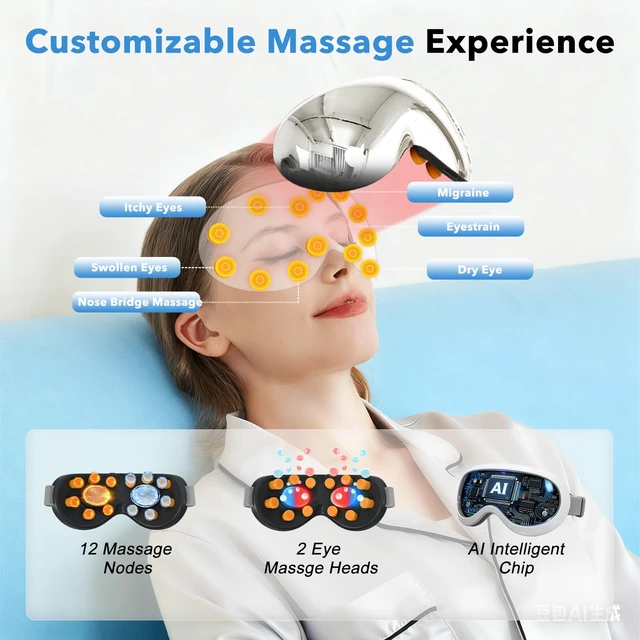 Alt view image 4 of 6 - Eye Massager with Heat and Cooling, Massaging Eye Mask, Cordless | Smart Eye Massager, Heated Eye Mask, for Eye Relaxation, Bluetooth Music, USB-C Rechargeable, Gifts for Women Men Mom Dad