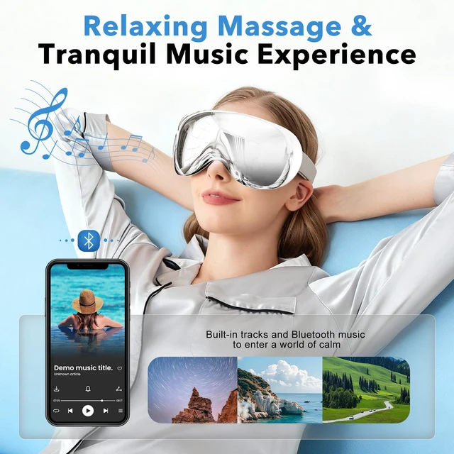 Alt view image 5 of 6 - Eye Massager with Heat and Cooling, Massaging Eye Mask, Cordless | Smart Eye Massager, Heated Eye Mask, for Eye Relaxation, Bluetooth Music, USB-C Rechargeable, Gifts for Women Men Mom Dad
