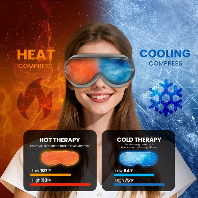 Alt view image 2 of 7 - Eye Massager with Heat and Cooling, Black Massaging Eye Mask | Vibration & Compression, Massager For Migraines, Dry Eye Strain Relief, Sleep, FSA-HSA Eligible, Gifts for Women & Men