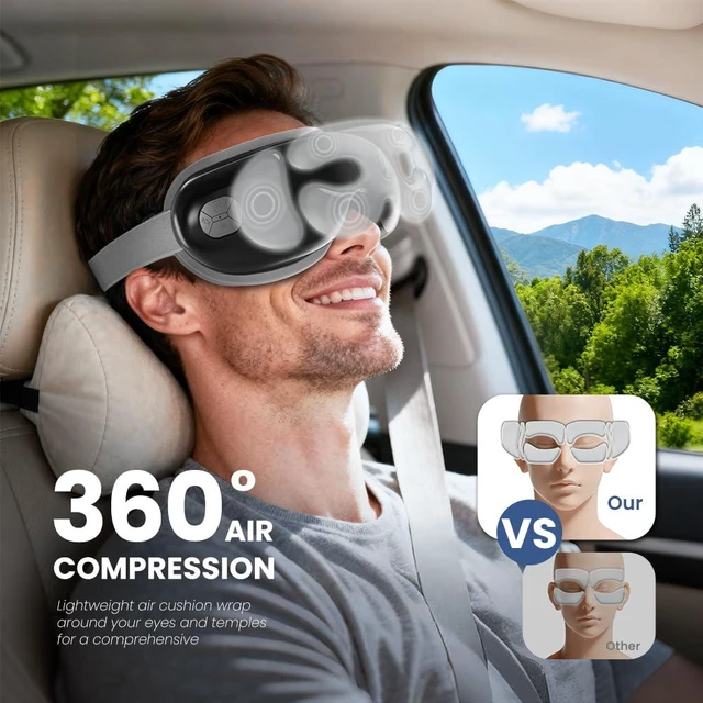 Alt view image 4 of 7 - Eye Massager with Heat and Cooling, Black Massaging Eye Mask | Vibration & Compression, Massager For Migraines, Dry Eye Strain Relief, Sleep, FSA-HSA Eligible, Gifts for Women & Men