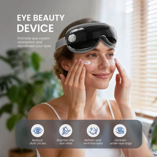Alt view image 7 of 7 - Eye Massager with Heat and Cooling, Black Massaging Eye Mask | Vibration & Compression, Massager For Migraines, Dry Eye Strain Relief, Sleep, FSA-HSA Eligible, Gifts for Women & Men