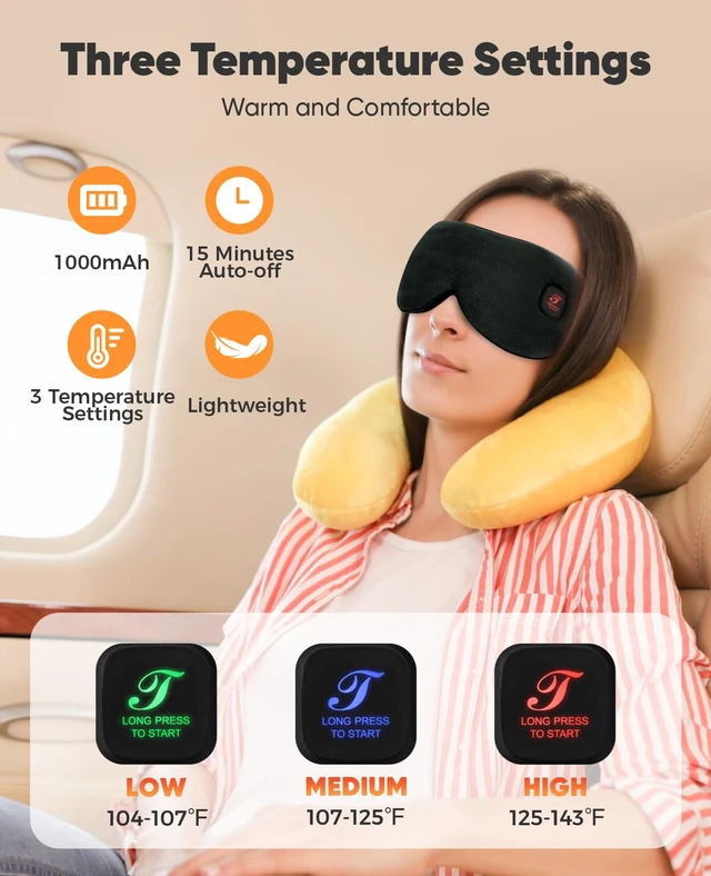 Alt view image 3 of 7 - Heated Eye Mask, Cordless Warm Eye Compress for Dry Eyes Blepharitis, Light Blocking Heat Eye Mask for Men Women, 1000mAh Rechargeable Battery and Washable Cover (Black)