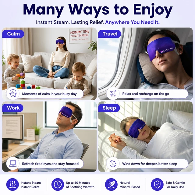 Alt view image 2 of 7 - Eye Serenity Steam Eye Mask, Heated Eye Mask Fast Relief for Stye Unscented | Relaxation Gifts for Women and Men, Self Heating Warm Compress for Dry Eyes, Moist Heat for Puffy Sensitive Eyes, Travel