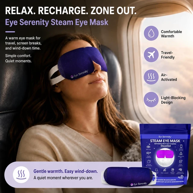 Alt view image 5 of 7 - Eye Serenity Steam Eye Mask, Heated Eye Mask Fast Relief for Stye Unscented | Relaxation Gifts for Women and Men, Self Heating Warm Compress for Dry Eyes, Moist Heat for Puffy Sensitive Eyes, Travel