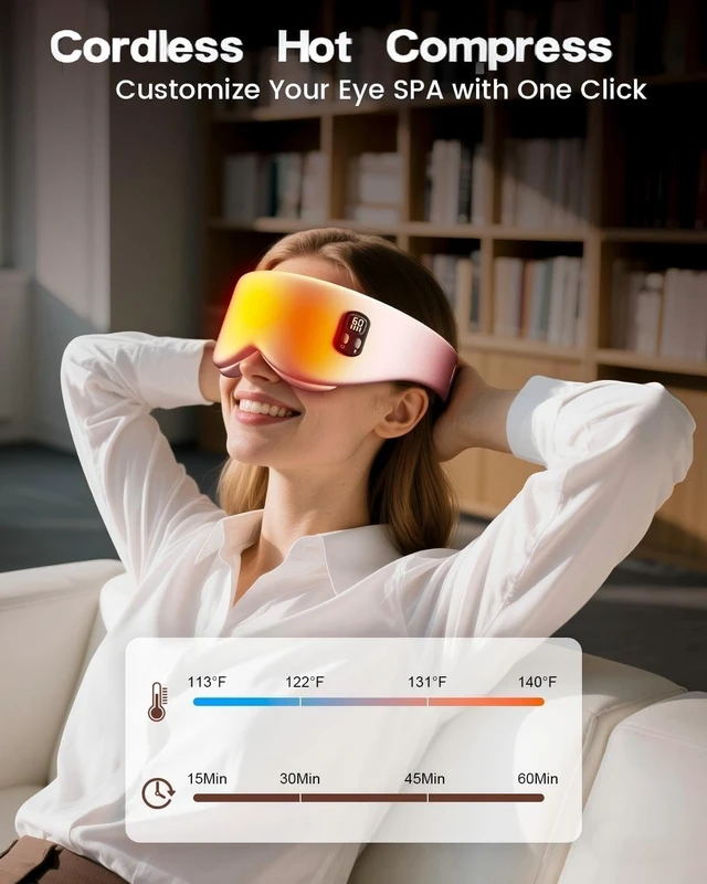 Alt view image 3 of 7 - Cordless Heated Eye Mask, 4 Temp Timed Shutdown for Dry Eyes & Sleep Relief | Washable & Removable for Cleaning, Travel Friendly Heating Pad, Pink